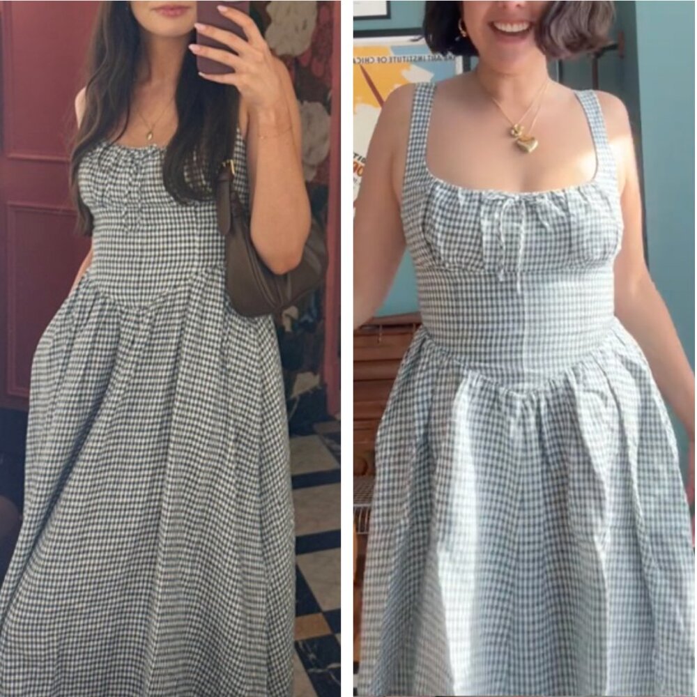 BEST Reformation Balia Linen Midi Dress Sz0 Slate Check Linen Vacation Party - Picture 4 of 13
